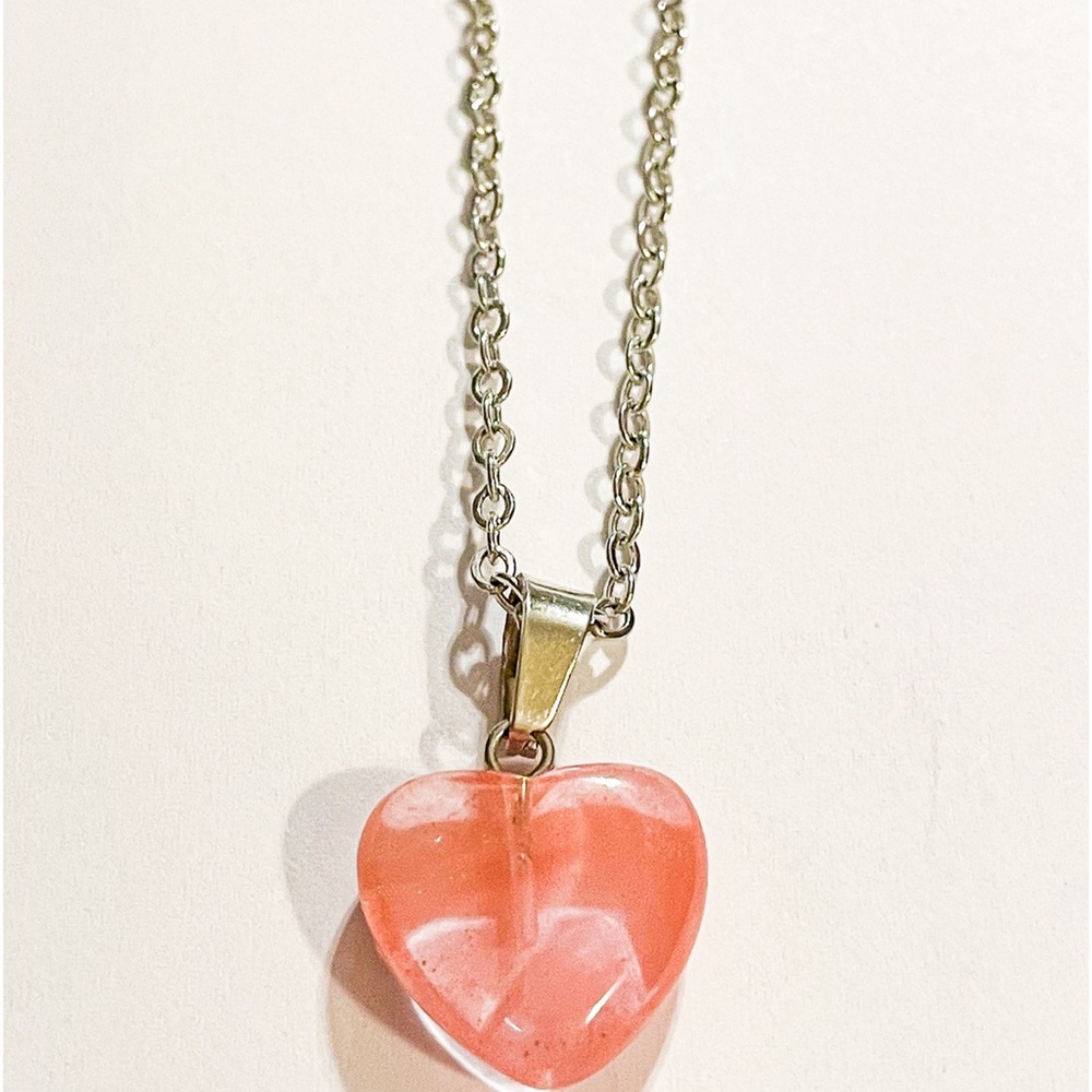 Cherry Quartz Heart Pendant Necklace